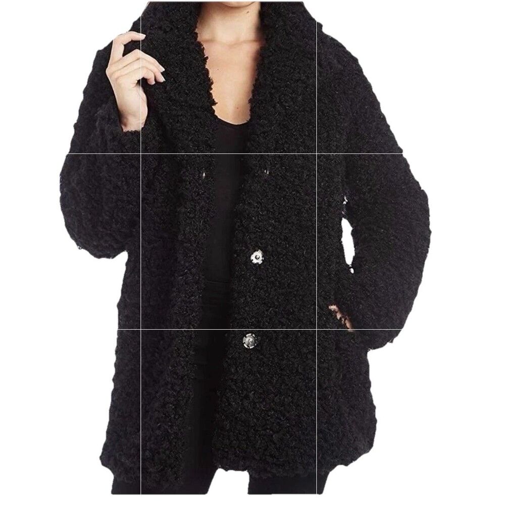 NWT Kendall + Kylie Coat Sz M Shaggy Faux Fur Reversible Mid-Length Notch Collar